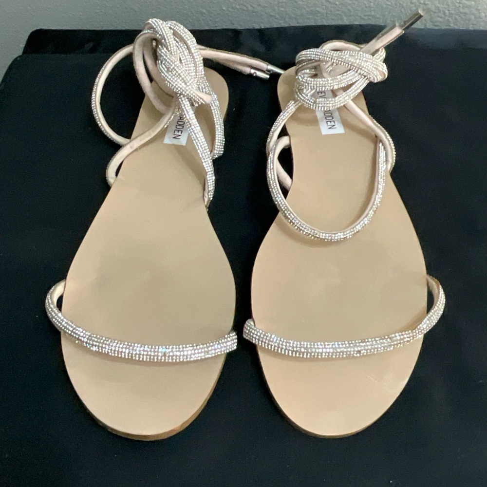 Steve Madden Beige Sandals with Rhinestone Accents